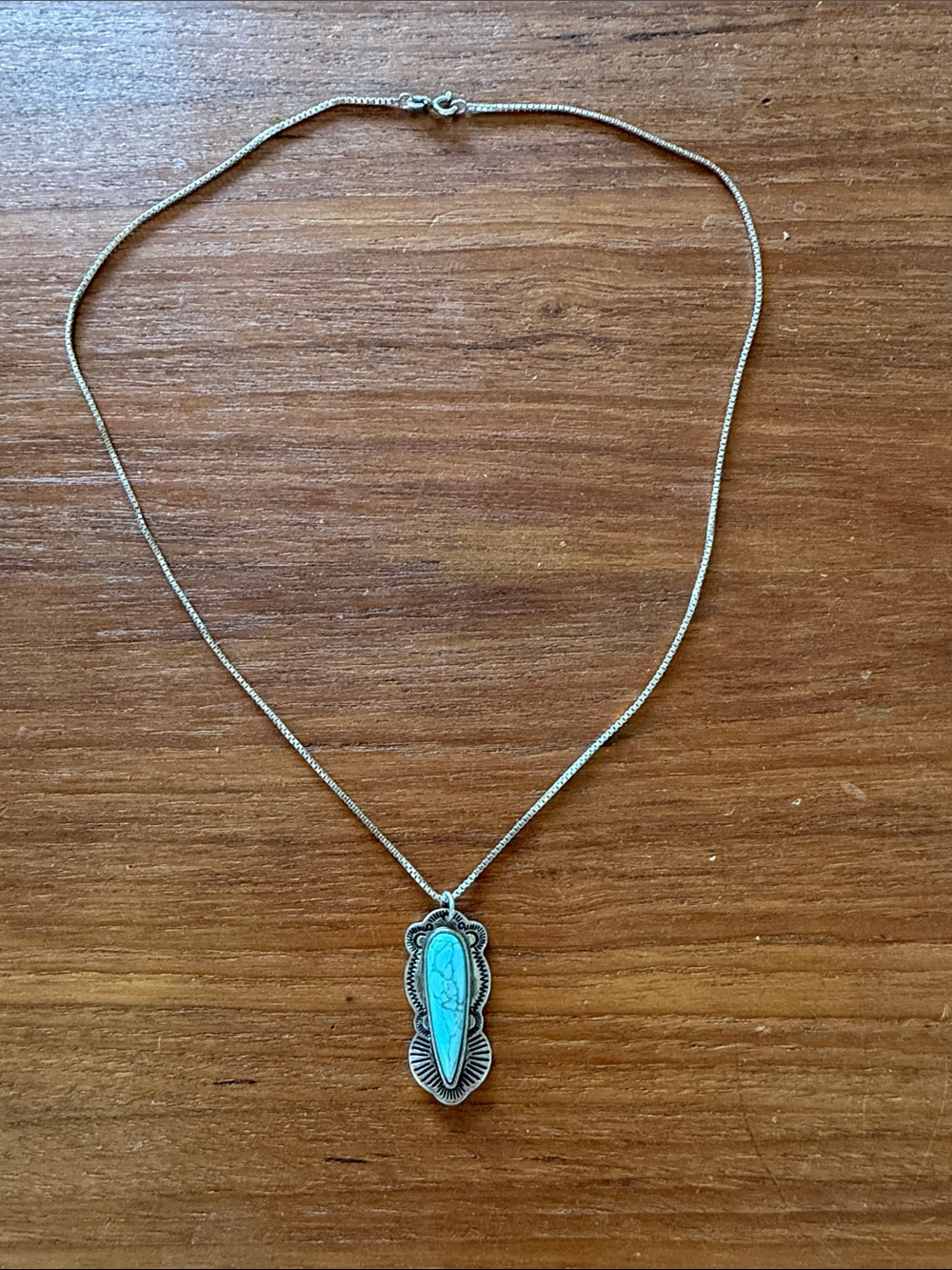 Turquoise Teardrop Pendant Necklace - Silver Tone Women’s Jewelry